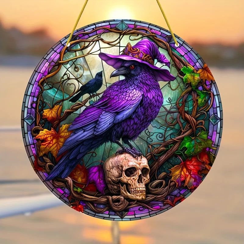 Halloween Purple Raven Suncatcher Gothic Crow Window Decor-MoonChildWorld