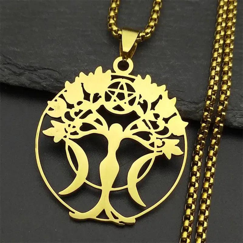 Triple Moon Goddess Necklace Pagan Tree of Life Necklace Wiccan Jewelry-MoonChildWorld