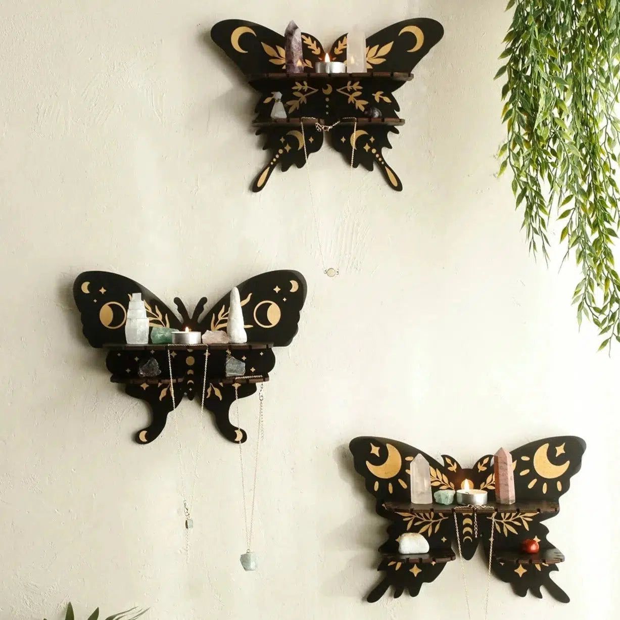 Butterfly Crystal Shelf Wooden Wall shelf for Essential Oil Witchy Home Decor-MoonChildWorld