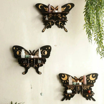 Butterfly Crystal Shelf Wooden Wall shelf for Essential Oil Witchy Home Decor