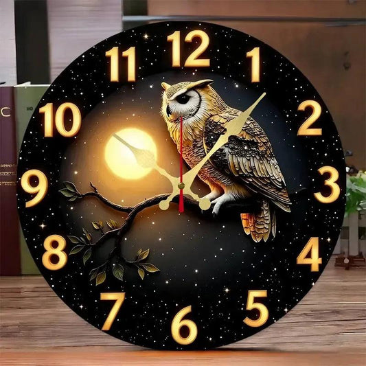 Moonlit Night Owl Wooden Wall Clock