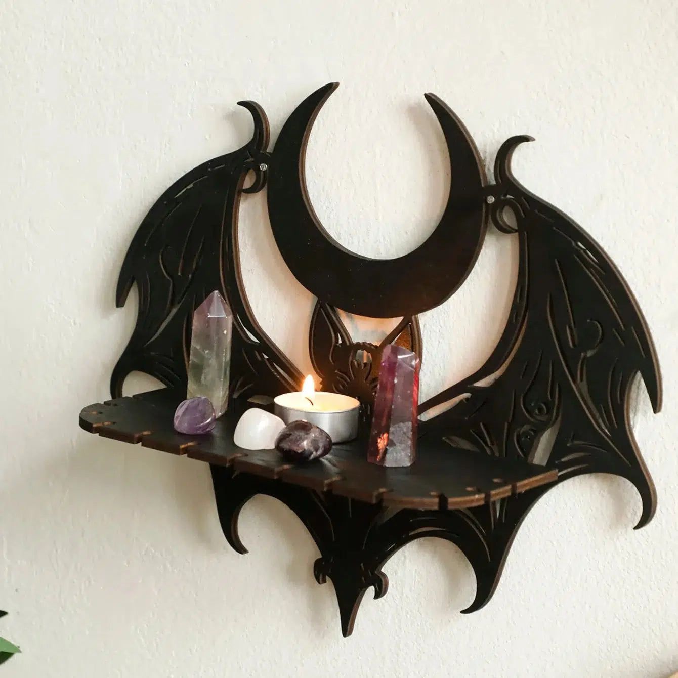 Gothic Bat Moon Shelf Crystal Holder Goth Home Decor Witch Room Decor-MoonChildWorld