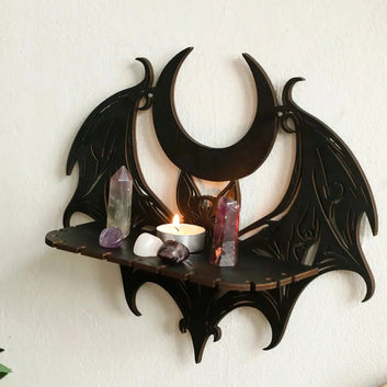 Gothic Bat Moon Shelf Crystal Holder Goth Home Decor Witch Room Decor