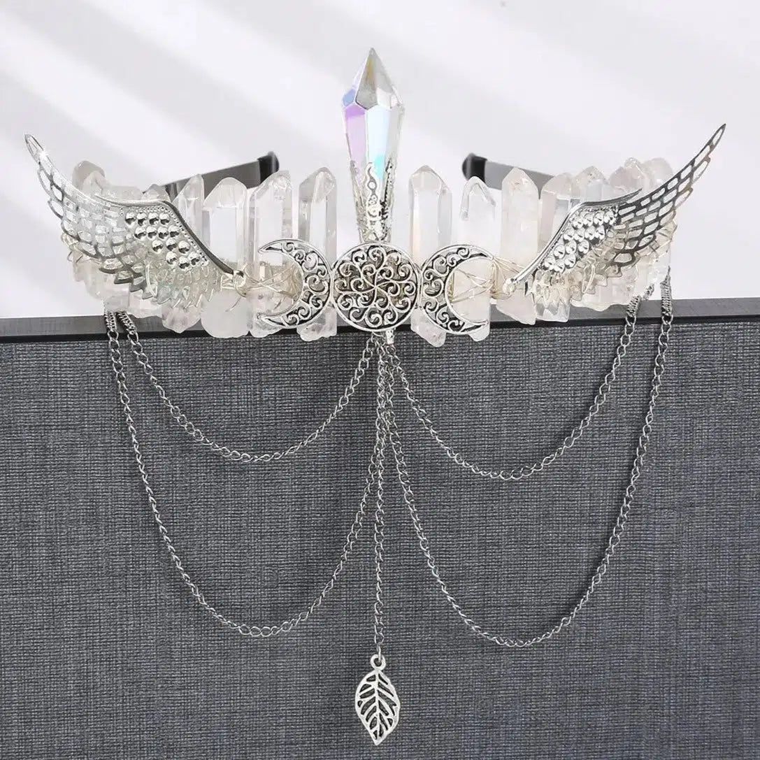 Natural Crystal Crown Goddess Tiara Moon Hair Accessories-MoonChildWorld