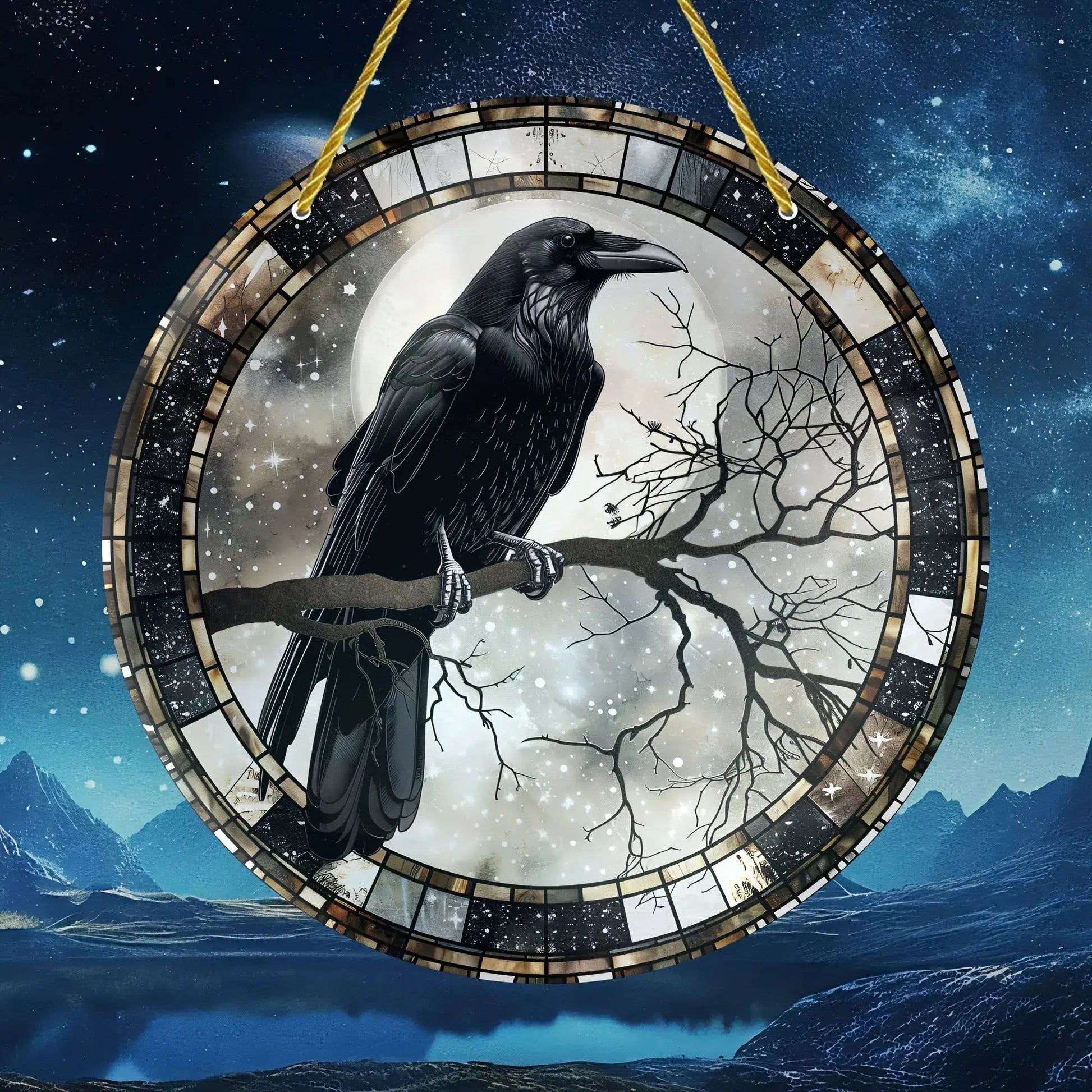 Skull Raven Suncatcher Halloween Crow Window Hanging Gothic Crow Suncatcher-MoonChildWorld