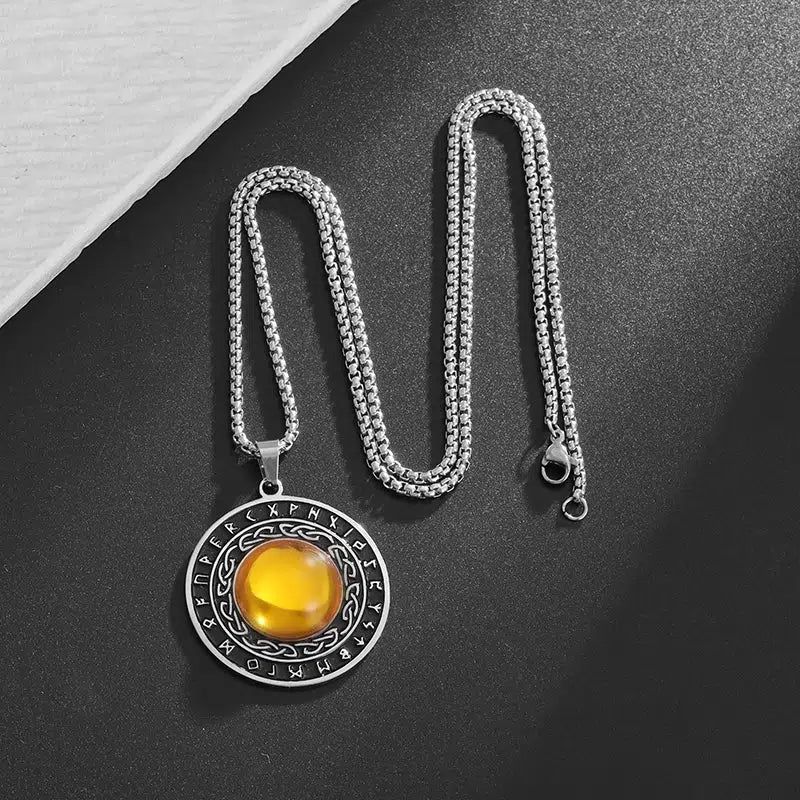 Yellow Gemstone Celtic Knot Nordic Rune Necklace Amulet Jewelry-MoonChildWorld