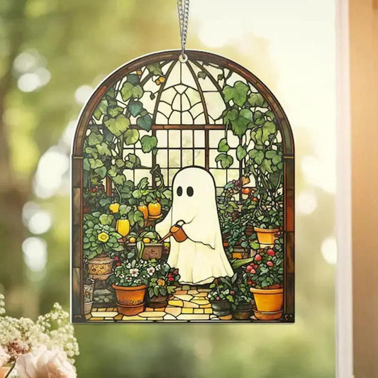 Cute Ghost Acrylic Window Hanging Arched Suncatcher Halloween Wall Decoration