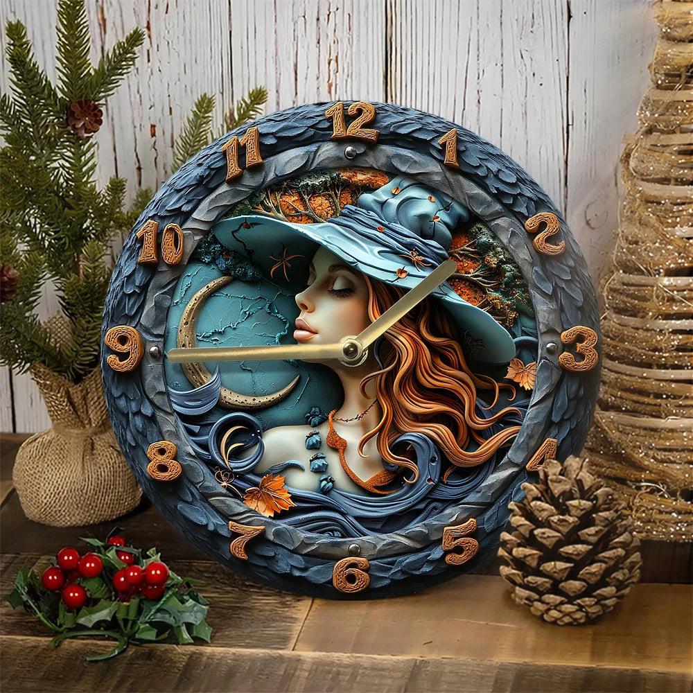 Moon Witch Wall Clock Halloween Wall Decor-MoonChildWorld