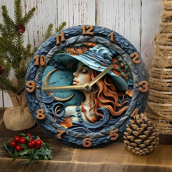 Moon Witch Wall Clock Halloween Wall Decor