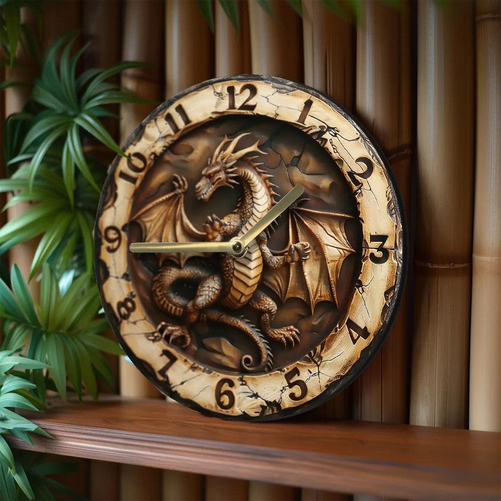 Dragon Wooden Wall Clock Mythical Dragon Decor-MoonChildWorld