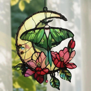 Acrylic Luna Moth & Crescent Moon Wall Hanging Witchy Butterfly Suncatcher