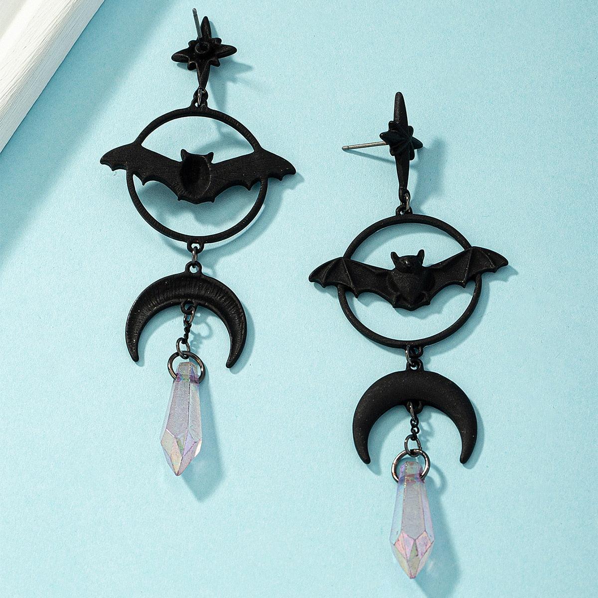 Gothic Halloween Jewelry Black Bat Earrings-MoonChildWorld