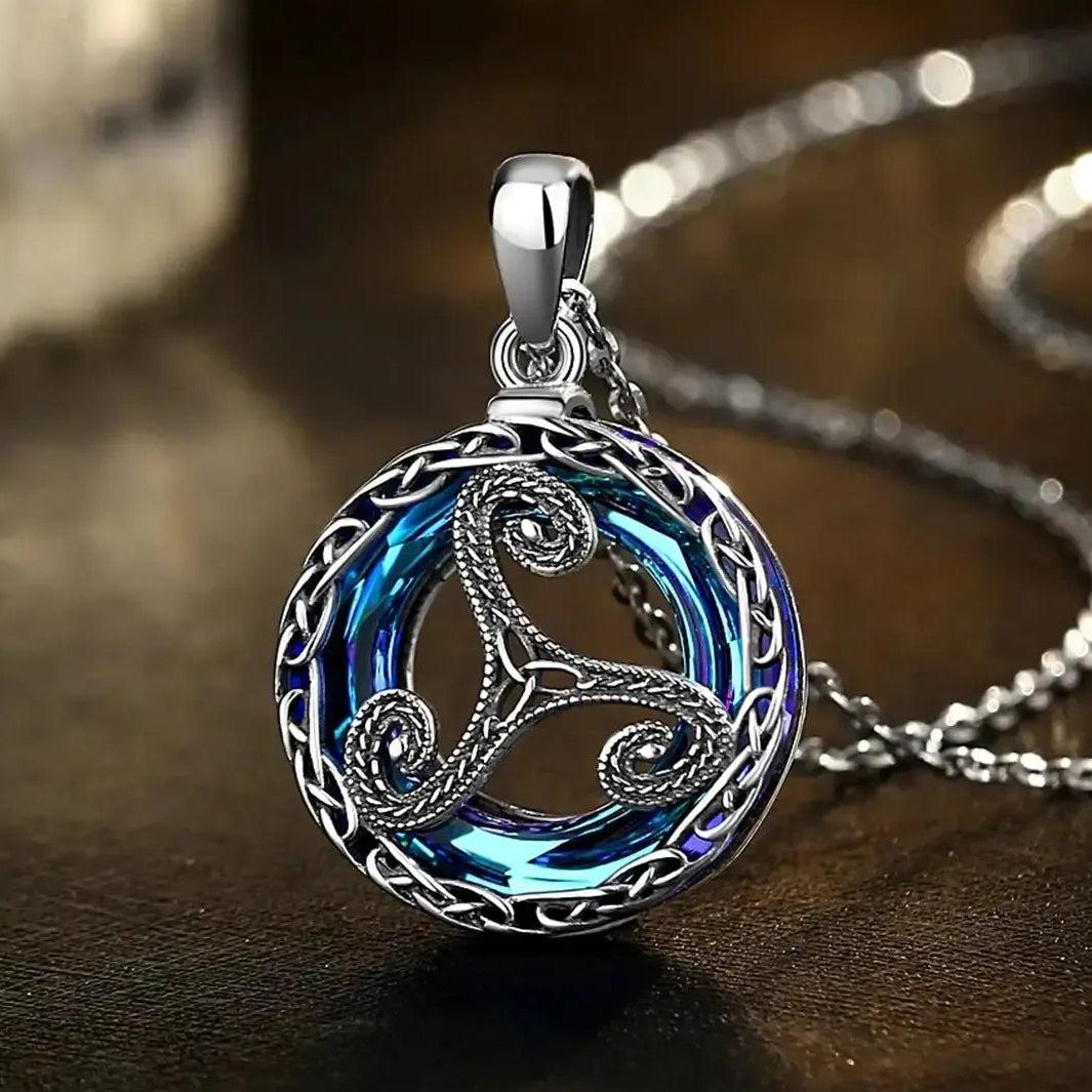 925 Sterling Silver Triskele Necklace Crystal Celtic Knot Wicca Pagan Jewelry-MoonChildWorld