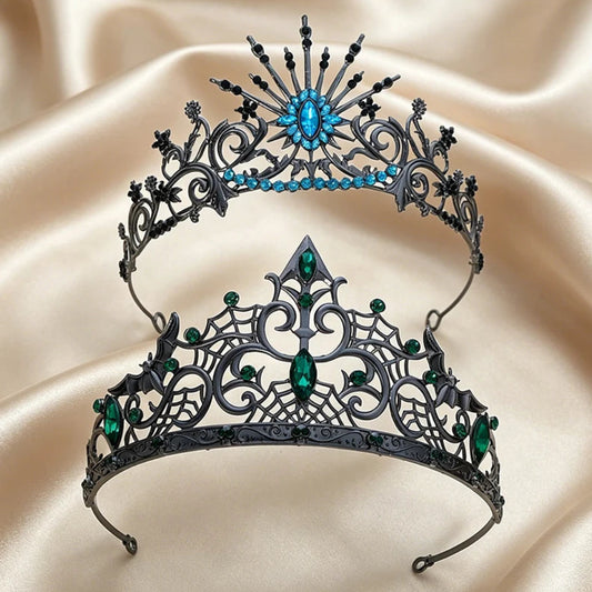 Gorgeous Mysterious Blue & Green Rhinestone Crown - Witchy Hair Accessories for Halloween