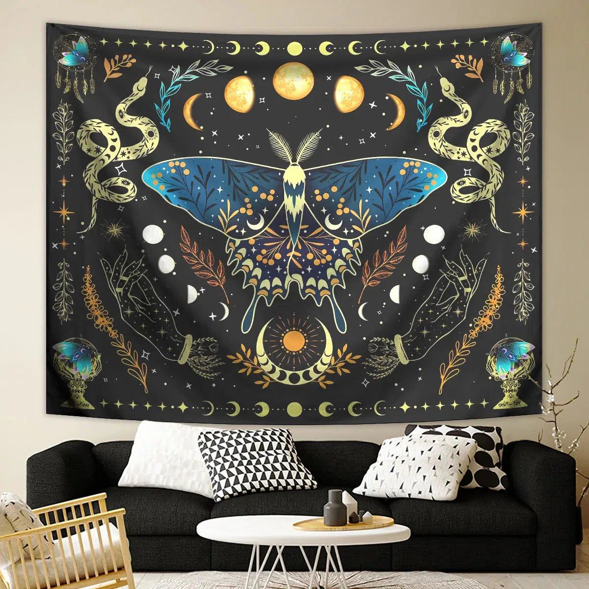 Death Moth Moon Phase Tapestry Aesthetic Luna Moth Snake Tapestry-MoonChildWorld