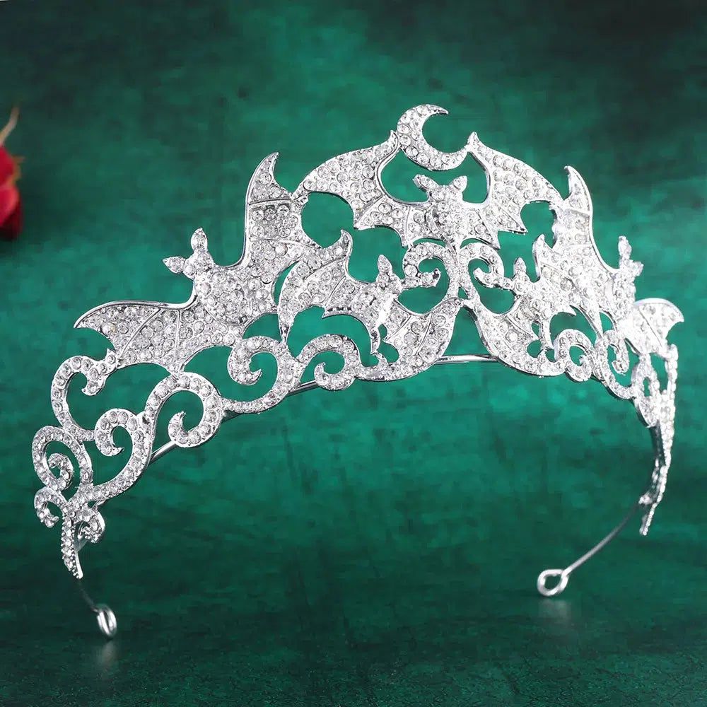 Rhinestone Bat Gothic Crown Witchy Tiaras Witch Hair Accessories for Halloween-MoonChildWorld