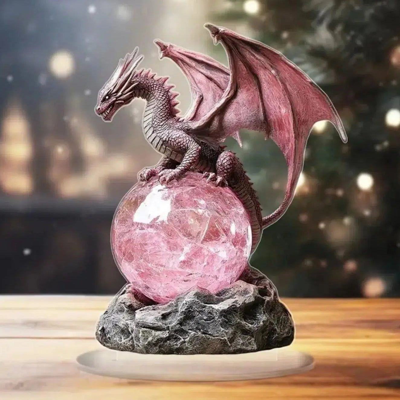 Crystal ball & Dragon 2D Flat Acrylic Figurine Dragon Table Ornament Dragon Desk Decor-MoonChildWorld