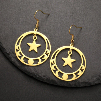 Witchcraft Pentacle Moon phases Earrings