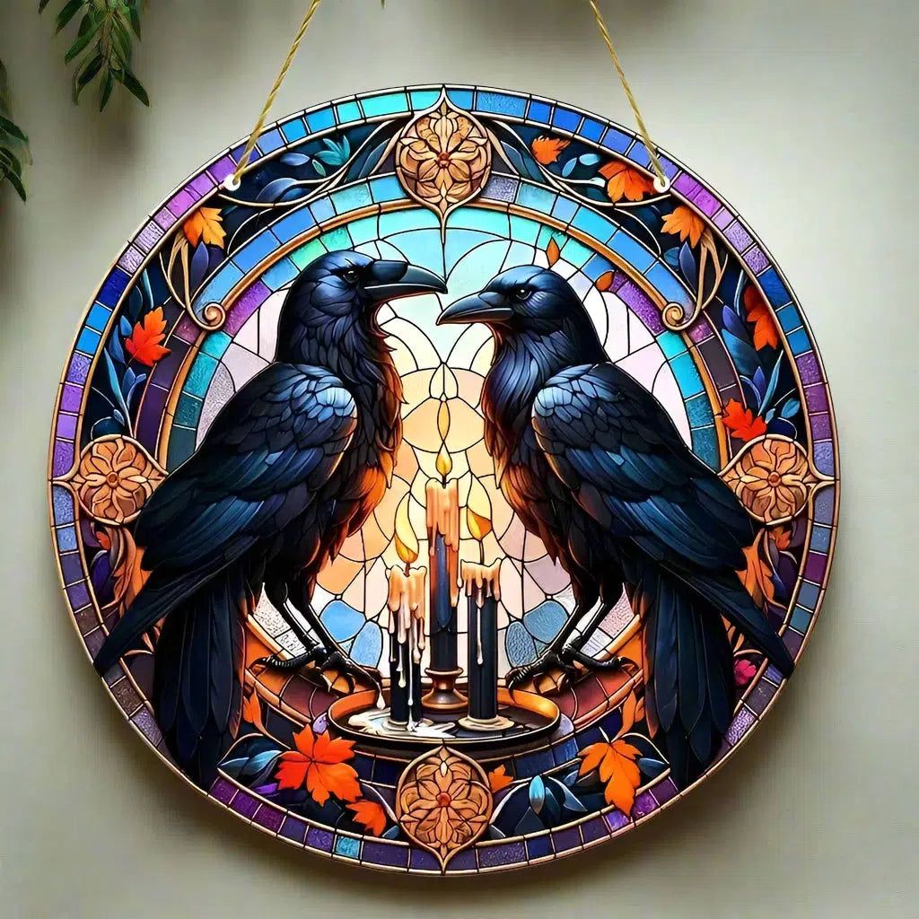 Black Raven Wooden Sign Dark Crow Hanging Sign Gothic Wall Decor-MoonChildWorld