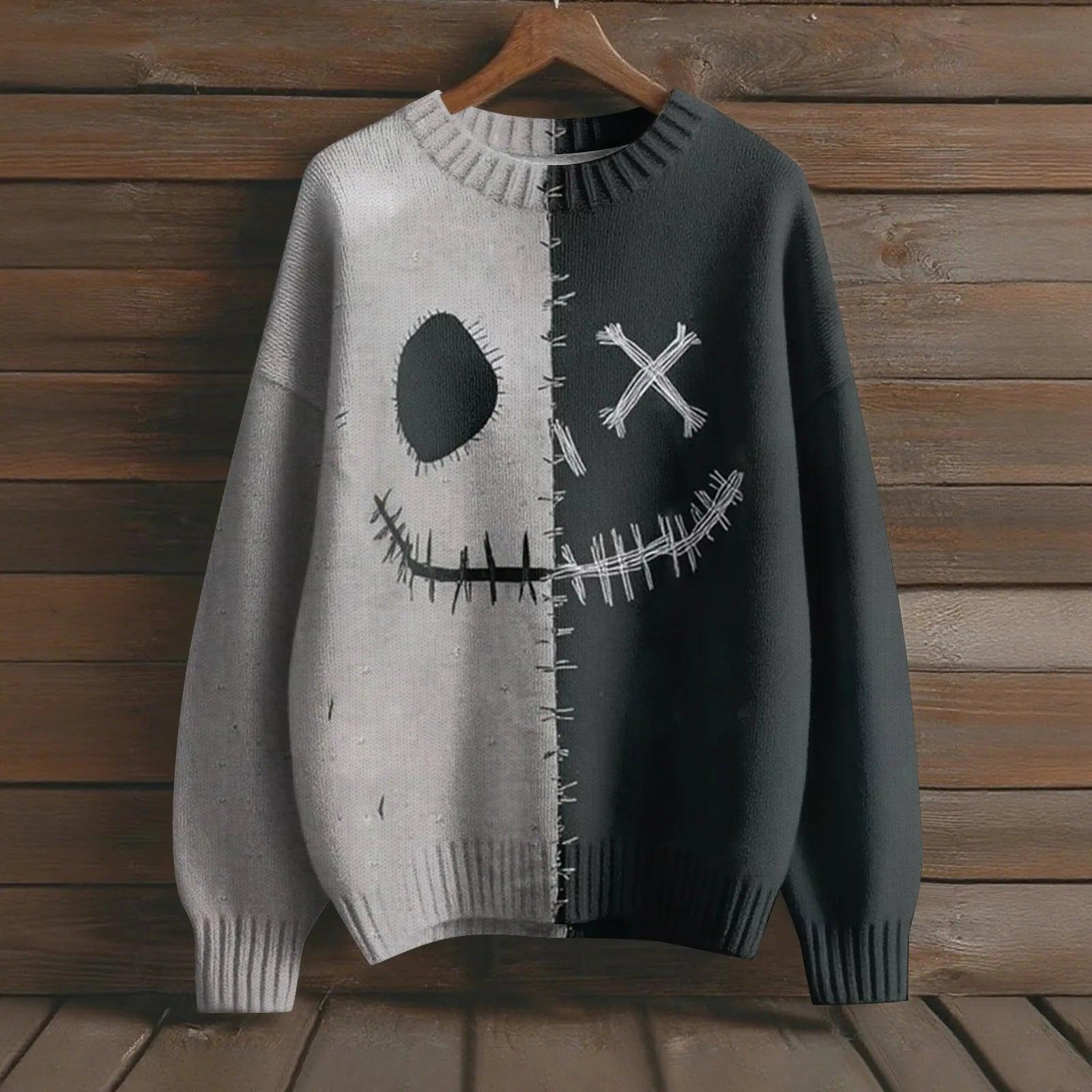Creepy Pumpkin Long Sleeve Pullover Sweater - Gothic Witch Halloween Sweater-MoonChildWorld