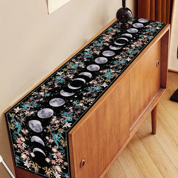 Vibrant Polyester Boho Floral Moon Phase Table Runner - Moon Astrology Home Decor