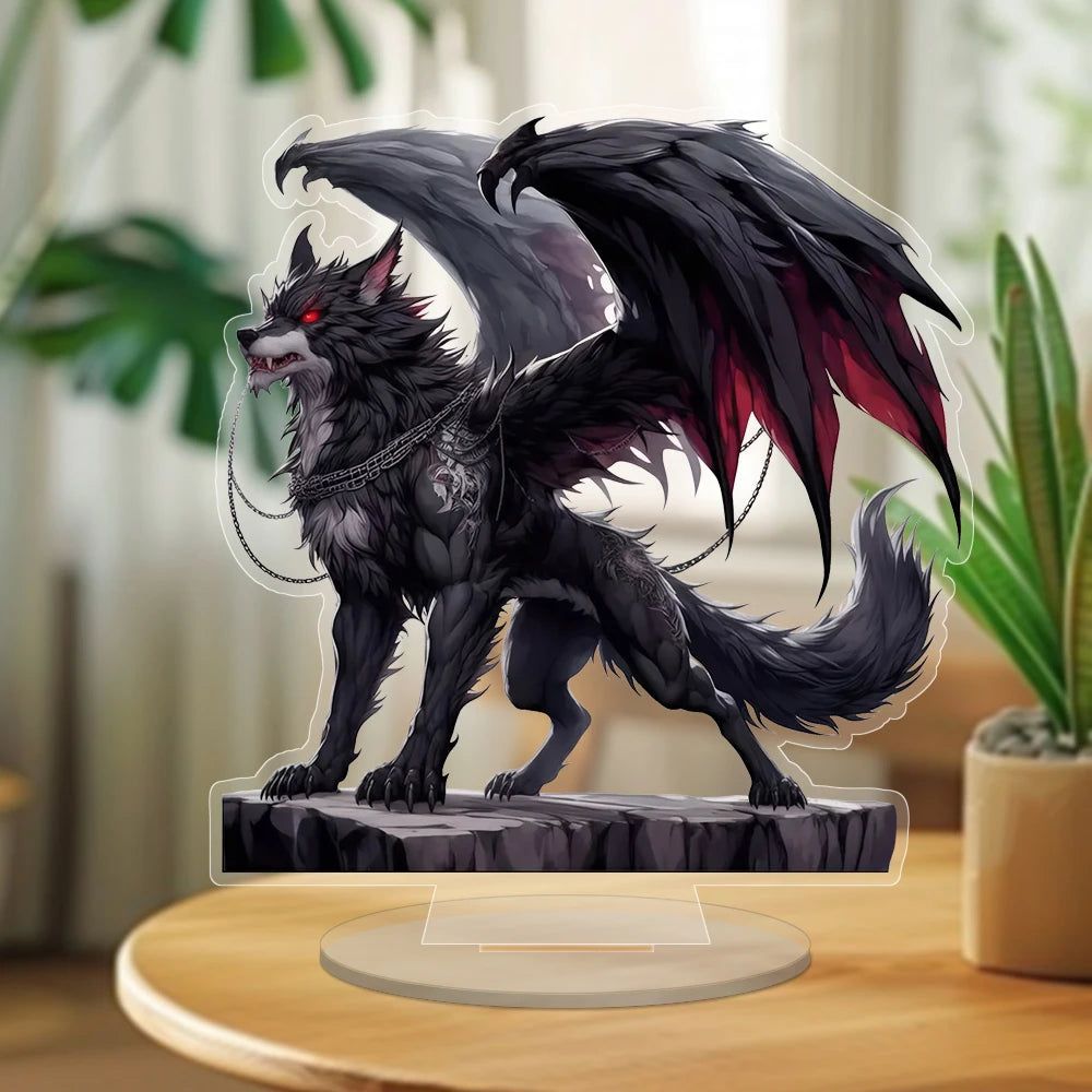 Red-Winged Wolf Acrylic Decorative Plaque Desktop Decor Gothic Wolf Table Ornament-MoonChildWorld