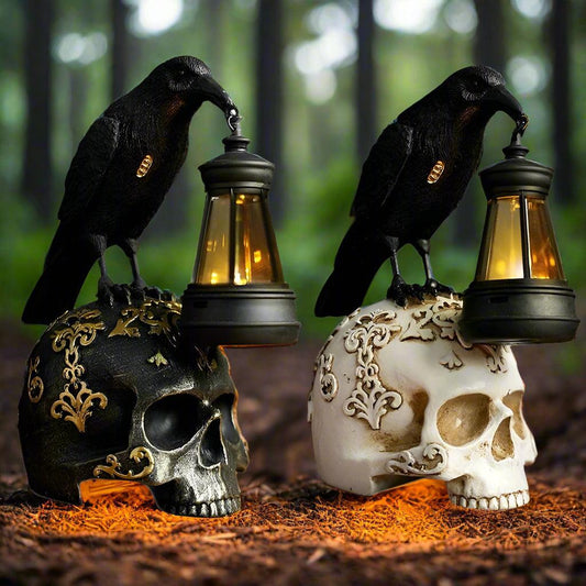 Gothic Crow Skull Night Light - Black Raven Table Lamp for Halloween Decor
