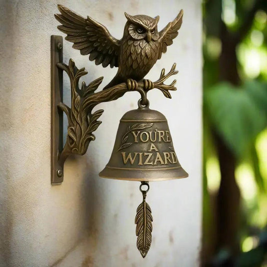 Owl Door Bell Vintage Style Shopkeepers Bell Metal Door Chime - Wizard Owl Bell for Witchy Home Front Door