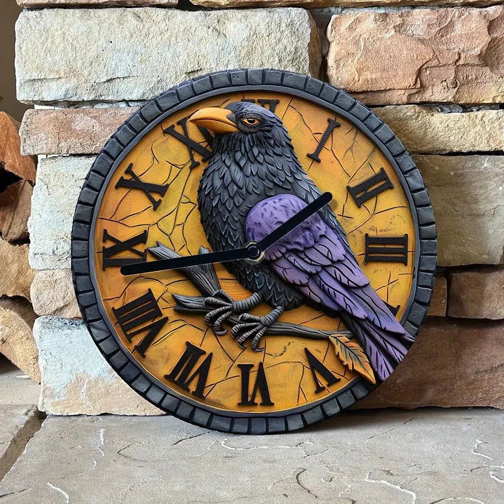 Gothic Crow Wall Clock Dark Raven Wall Clock-MoonChildWorld