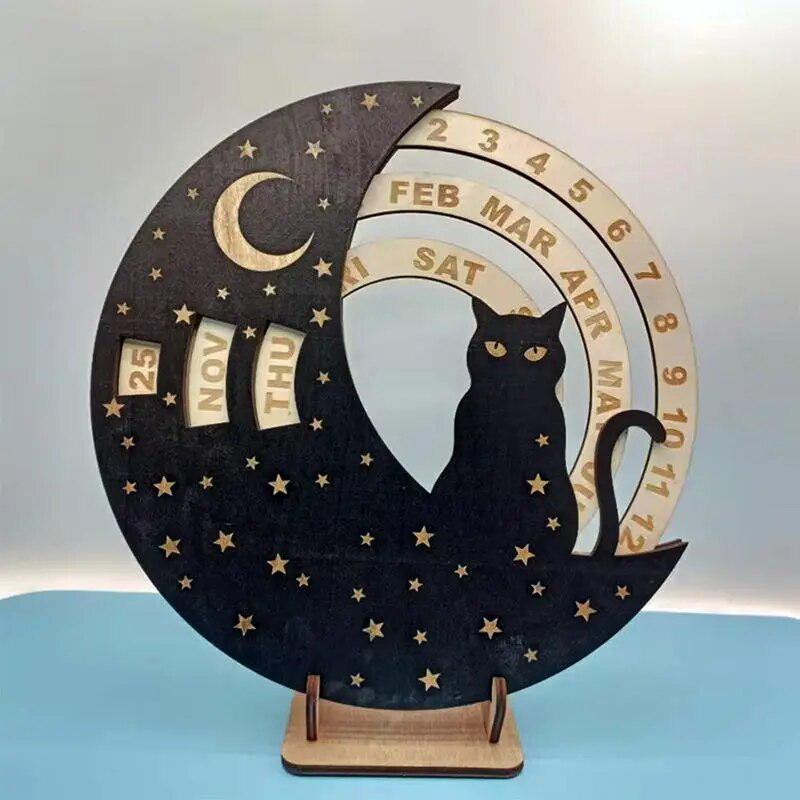 Moon Wooden Perpetual Calendar Circular Spin Disk Moon Calendar-MoonChildWorld