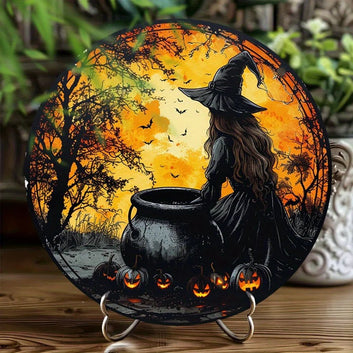 Pumpkin Witch Suncatcher for Halloween Gothic Acrylic Sign