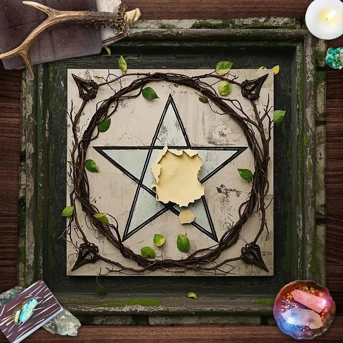 Vintage Pentagram Wicca Altar Cloth - Pentacle Pagan Tablecloth For Tarot Reading Wiccan Altar Decor-MoonChildWorld