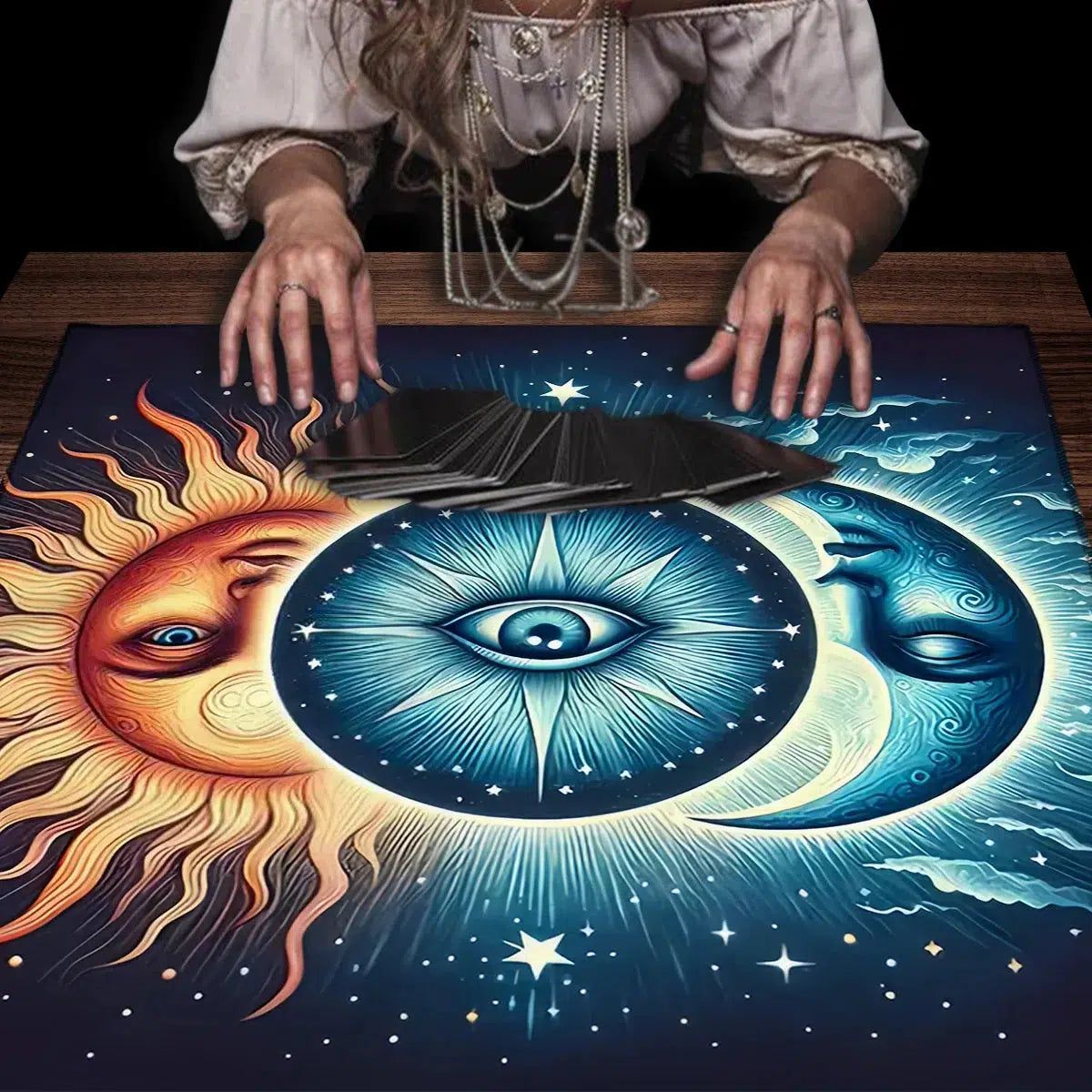 Boho Sun Moon Tarot Card Tablecloth Wicca Altar Cloths Witchcraft Divination Tarot Table Cloth-MoonChildWorld