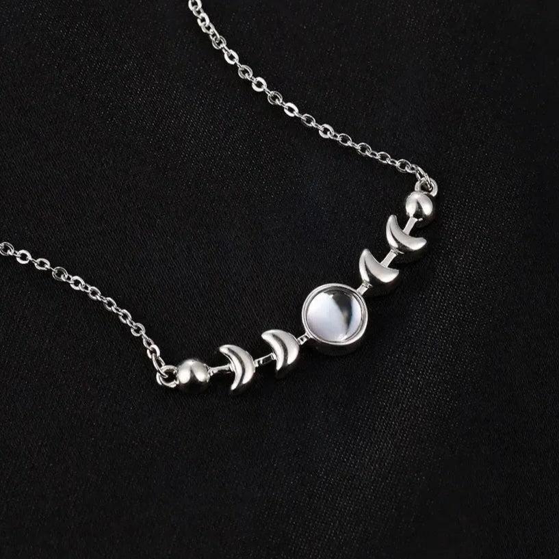 Moonstone Sterling Silver Moon Phase Necklace-MoonChildWorld