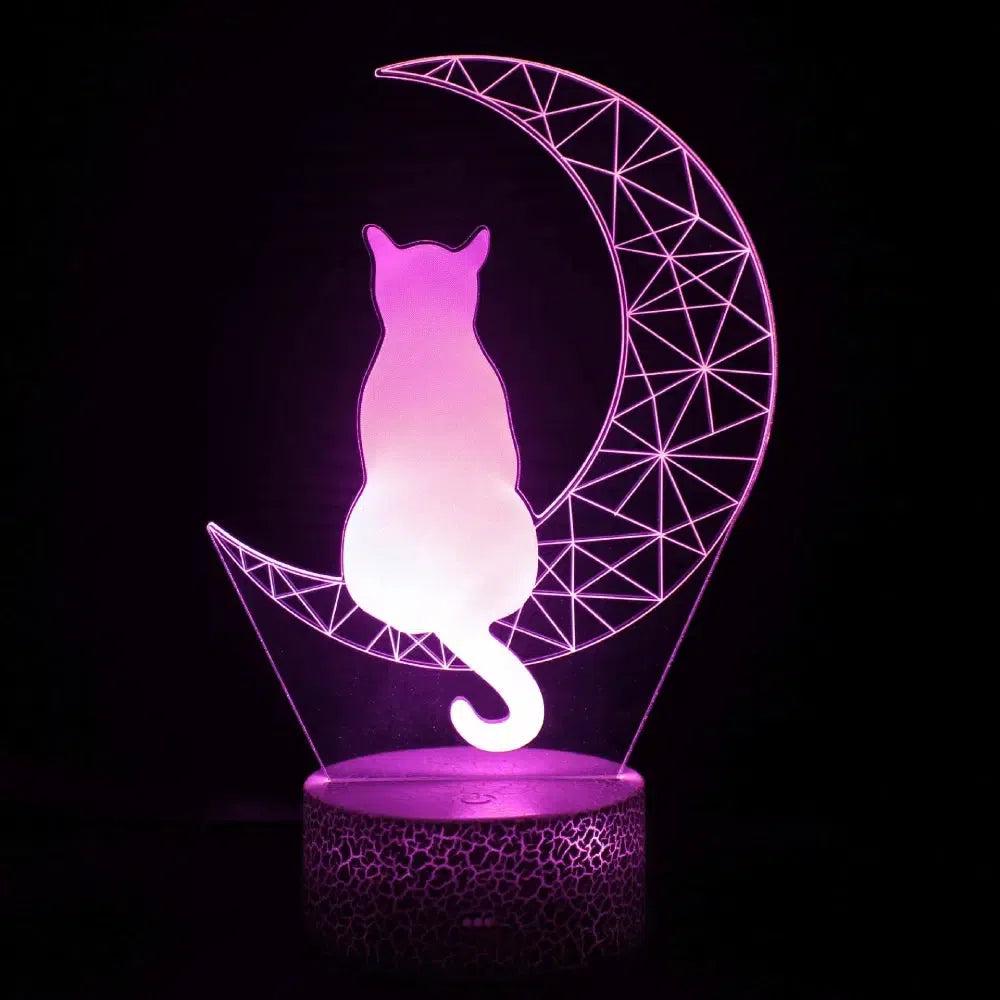 Moon Cat 3D Illusion Lamp Cat on the Moon LED Night Light-MoonChildWorld