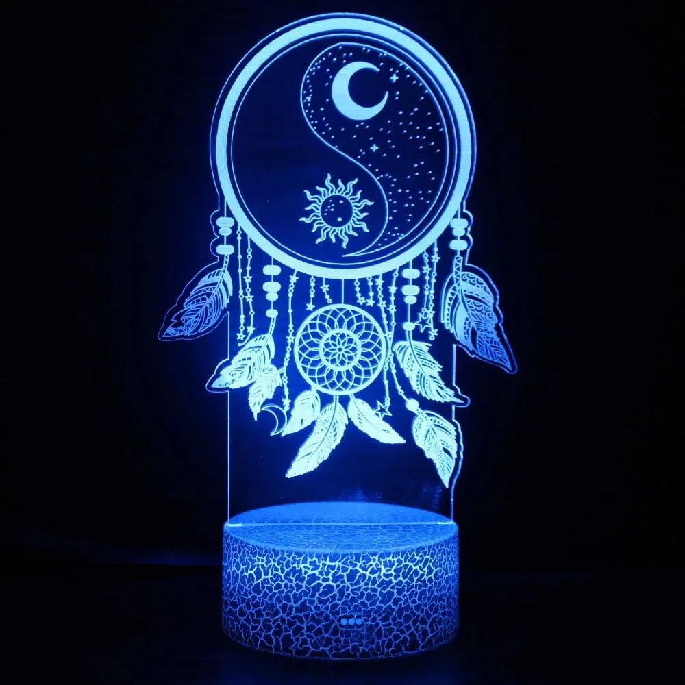 Sun Moon Dreamcatcher 3D Illusion Lamp Dream Catcher LED Night Light-MoonChildWorld