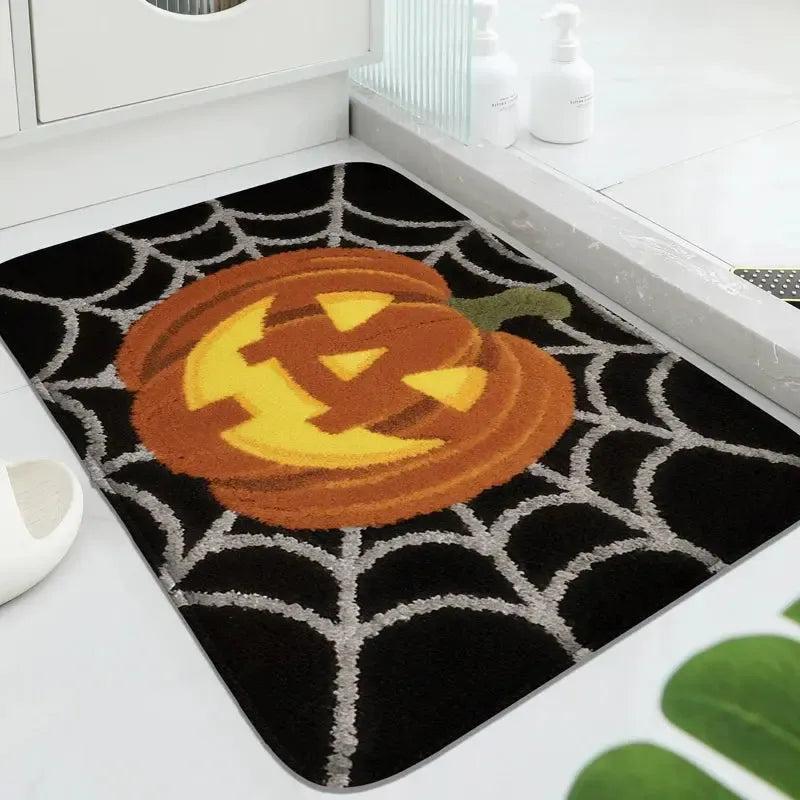 Gothic Doormat Witch Welcome Mat - Spooky Halloween Decor with Black Cat, Bat, Pumpkin and Cute Ghost-MoonChildWorld