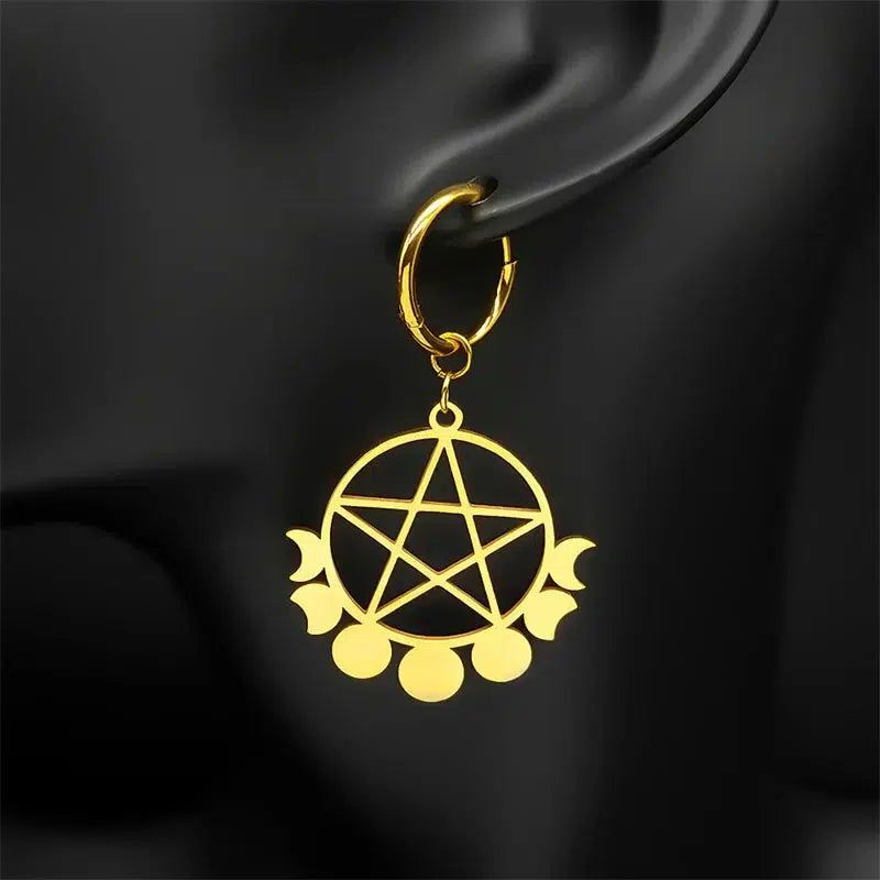 Goth Witchcraft Pentacle Moon Phase Earrings Witch Jewelry-MoonChildWorld