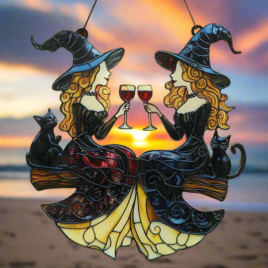 Halloween Witch Acrylic Suncatcher -Witchy Wall Decor Gothic Window Ornament