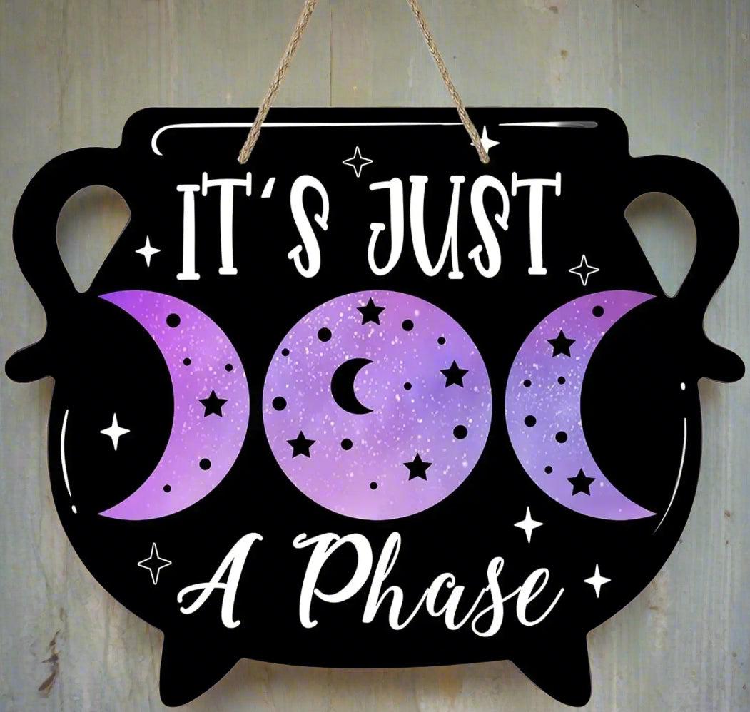 Gothic Witch Door Hanger - Purple Halloween Cauldron Moon Phases Wooden Sign Home Decor-MoonChildWorld