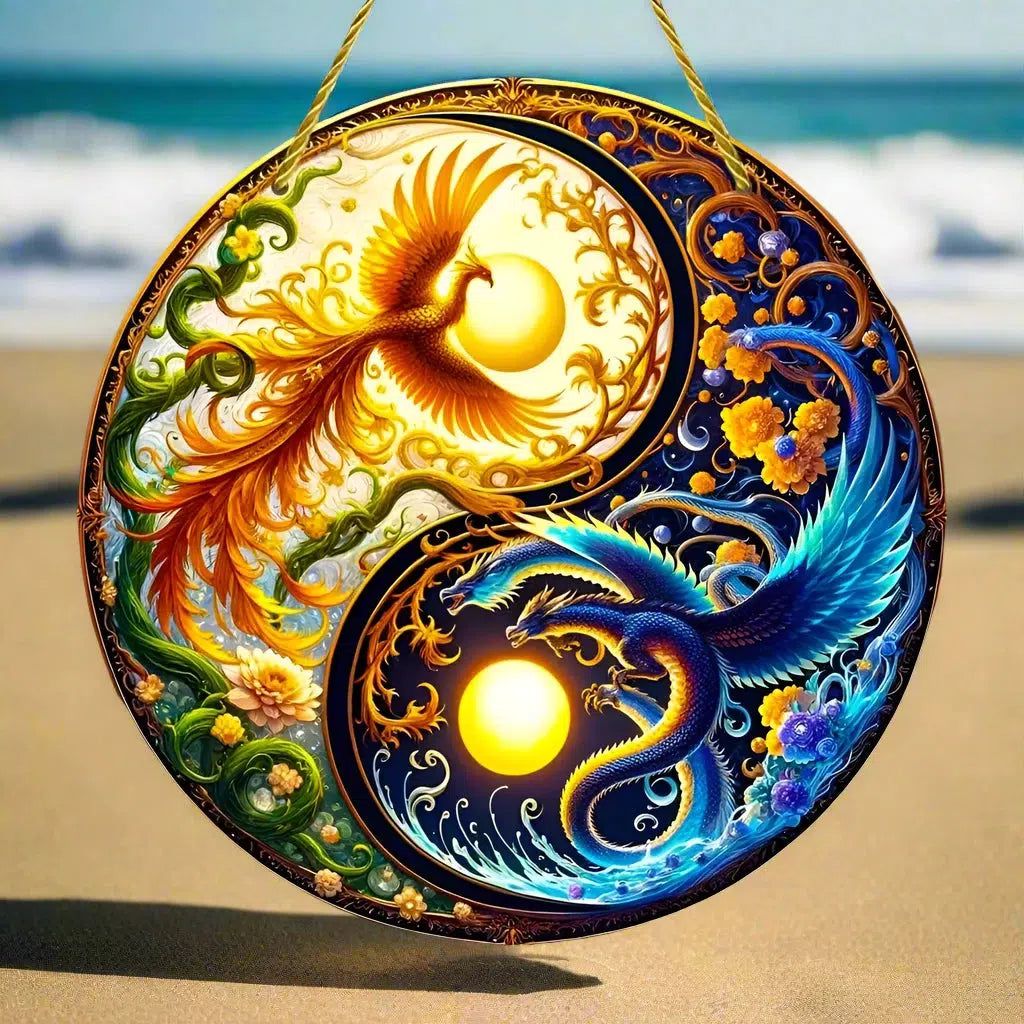 Yin Yang Dragon And Phoenix Suncatcher Acrylic Window Hanging-MoonChildWorld