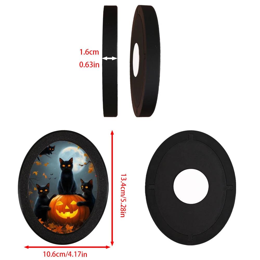 Black Cat & Pumpkin Spooky Wooden Oval Frame - Gothic Oval Wall Art - Halloween Wall Decoration-MoonChildWorld