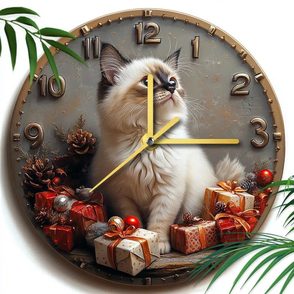 Siamese Cat Wall Clock for Cat Lovers Christmas Decorations-MoonChildWorld