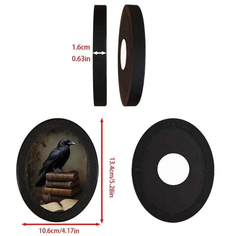 Vintage Gothic Crow Wall Art - Witchy Raven Gothic Wooden Oval Frame Halloween Wall Decoration-MoonChildWorld