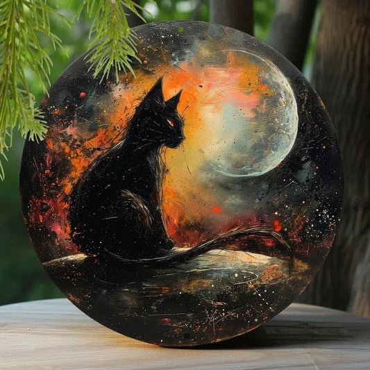 Moon Black Cat Halloween Gothic Metal Sign