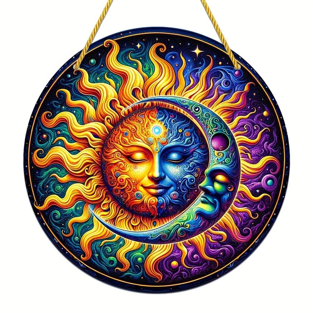 Sun Moon Goddess Suncatcher Celestial Acrylic Sign Sun Moon Window Hanging-MoonChildWorld