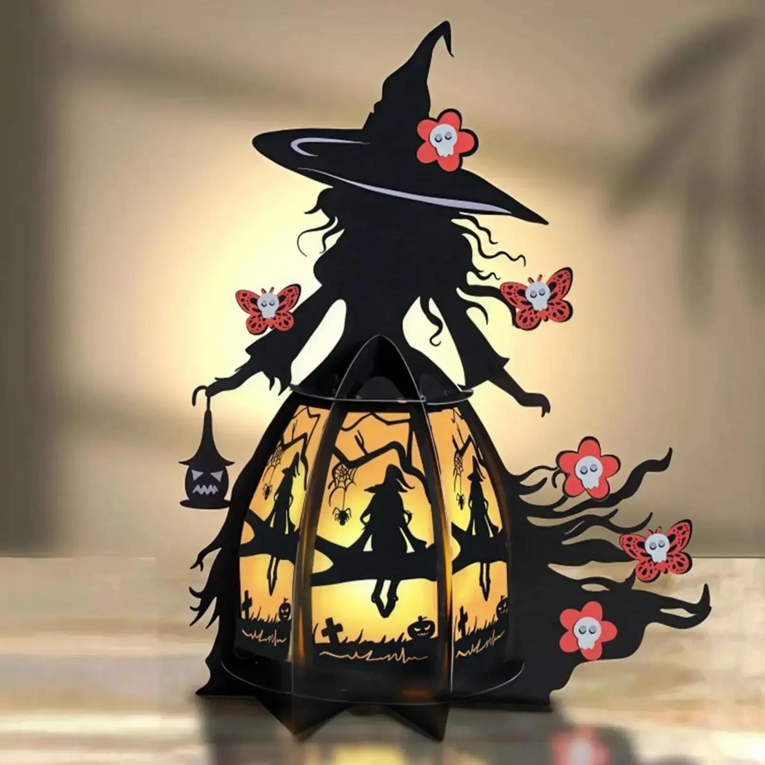 Halloween Lantern Gothic Witch Lamp - Spooky Night Light For Witchy Table Decor-MoonChildWorld