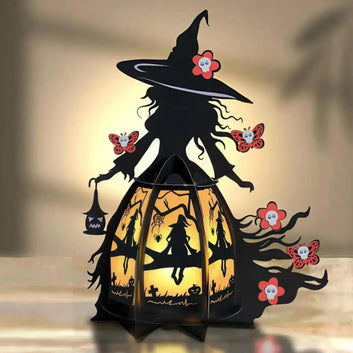 Halloween Lantern Gothic Witch Lamp - Spooky Night Light For Witchy Table Decor