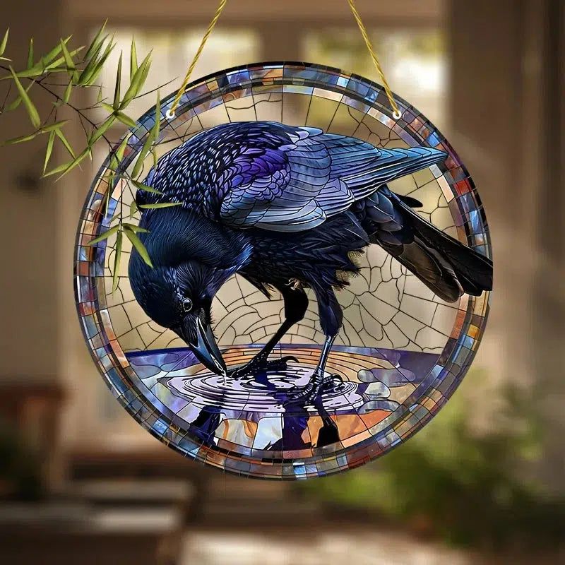 Dark Crow Window Art Black Raven Suncatcher Gothic Hanging Ornament-MoonChildWorld