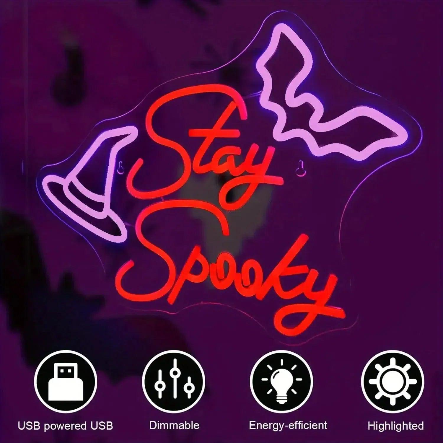 Stay Spooky Witchy Neon Sign Halloween LED Neon Light Witch Wall Decoration-MoonChildWorld